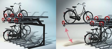 De Easylift+ combineert functionaliteit en design in een ruimtebesparend dubbellaags fiets